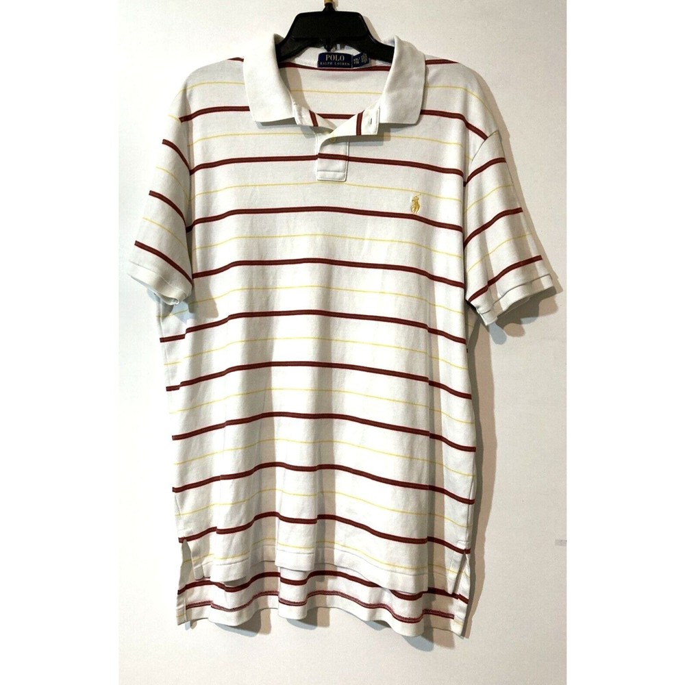 Polo Ralph Lauren Shirt Mens XXL White Red Yellow Striped Polo Pony Preppy